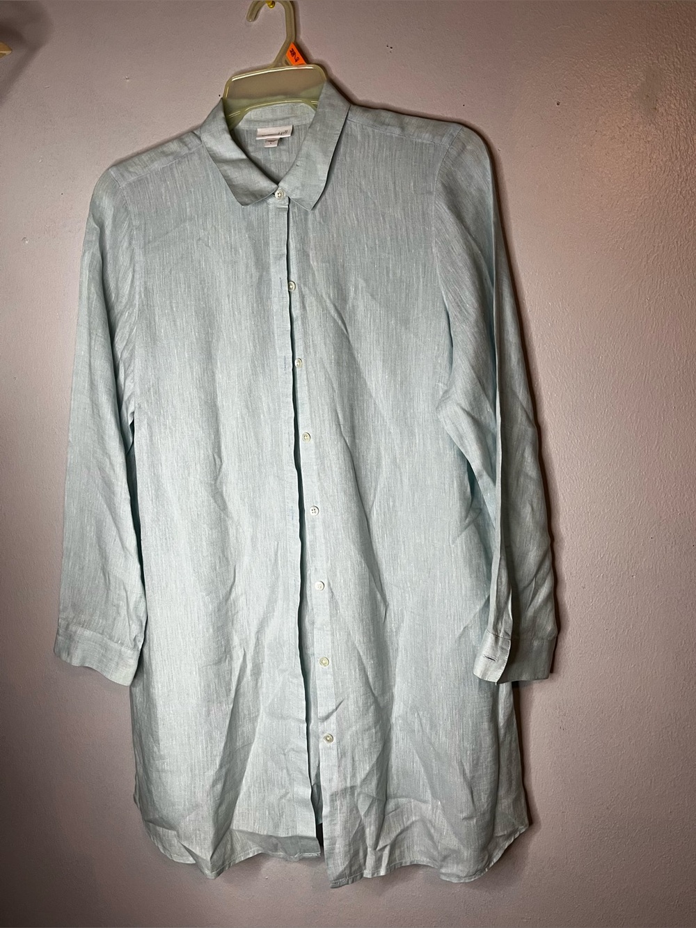 J. Jill Love Linen Long Sleeve Button Up Tunic Blue Seafoam Coastal Size Large